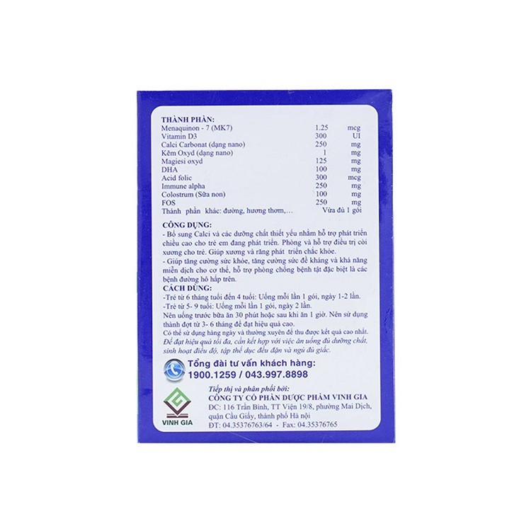 Thành phần chính của Pre Vipteen 2