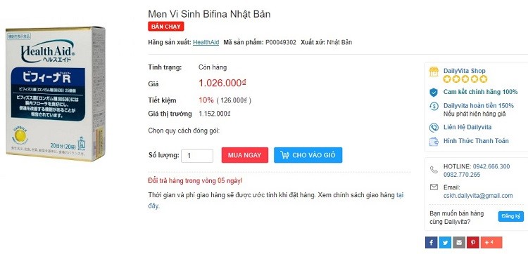 Review men vi sinh Bifina chi tiết men vi sinh Bifina , review men vi sinh Bifina