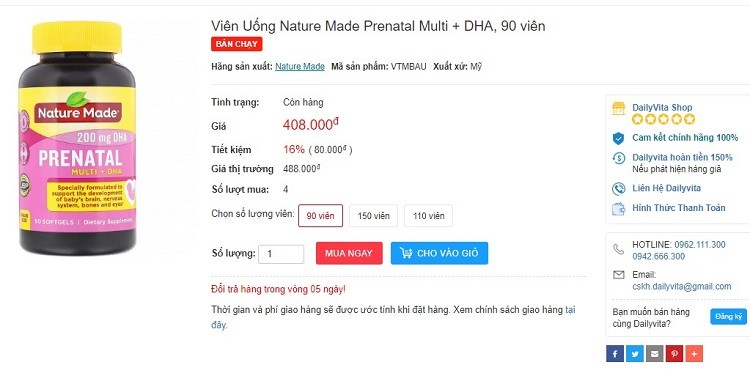 Nature Made Prenatal Multi + DHA reviews chi tiết Nature Made Prenatal Multi + DHA reviews
