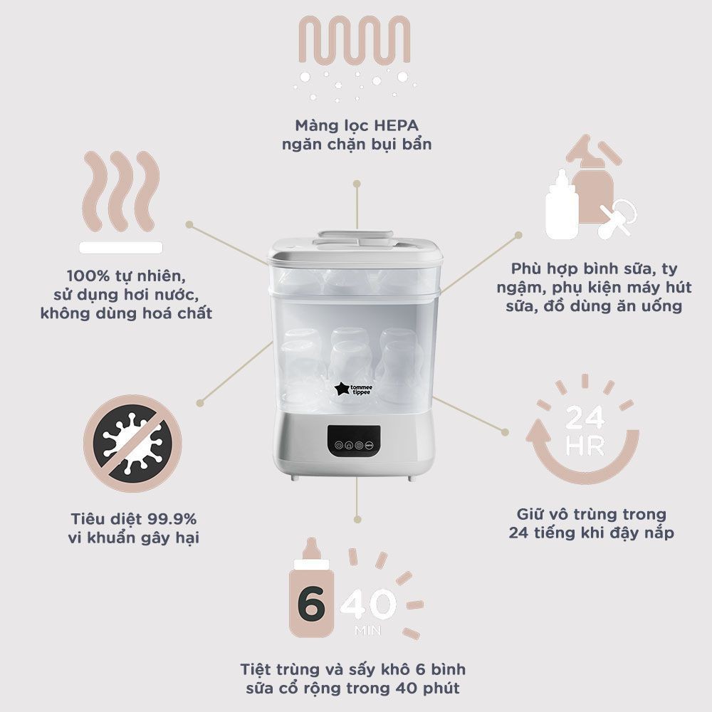 Máy tiệt trùng hơi nước và sấy khô Tommee Tippee Steri-Dry an toàn cho bé sơ sinh Máy tiệt trùng hơi nước và sấy khô Tommee Tippee Steri-Dry